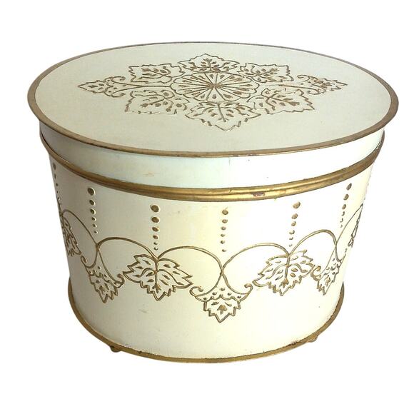 None Other - Vintage Decorative Footed Embossed Metal Nesting Box Tin Made In India